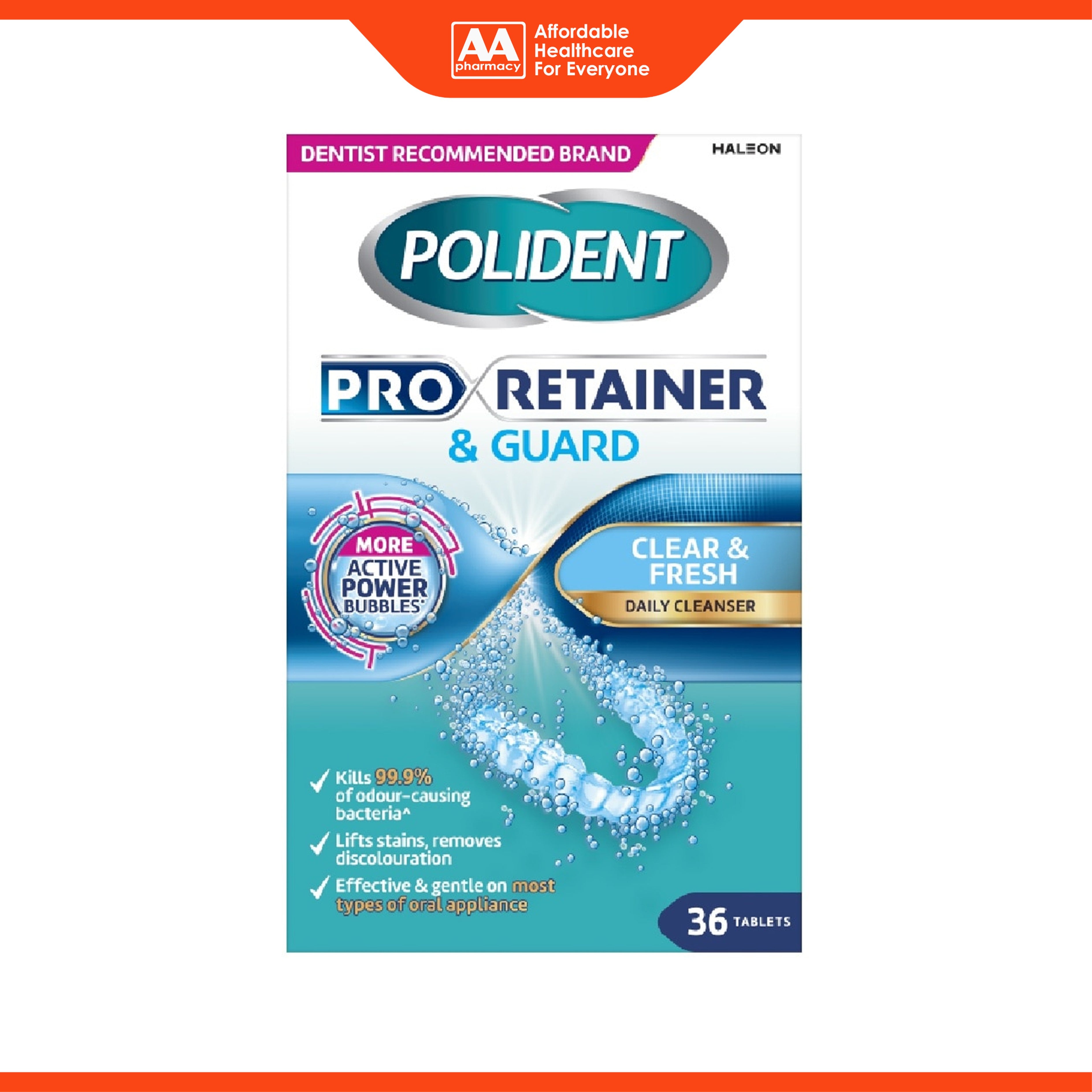 Polident Pro Retainer and Guard Clear and Fresh Daily Cleanser Tablet (36's)