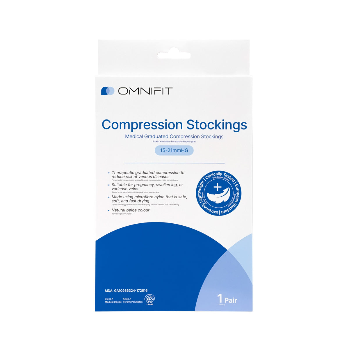 Omnifit Compression Stockings 15-21mmHg (Size XS-XL) - MDA Approved