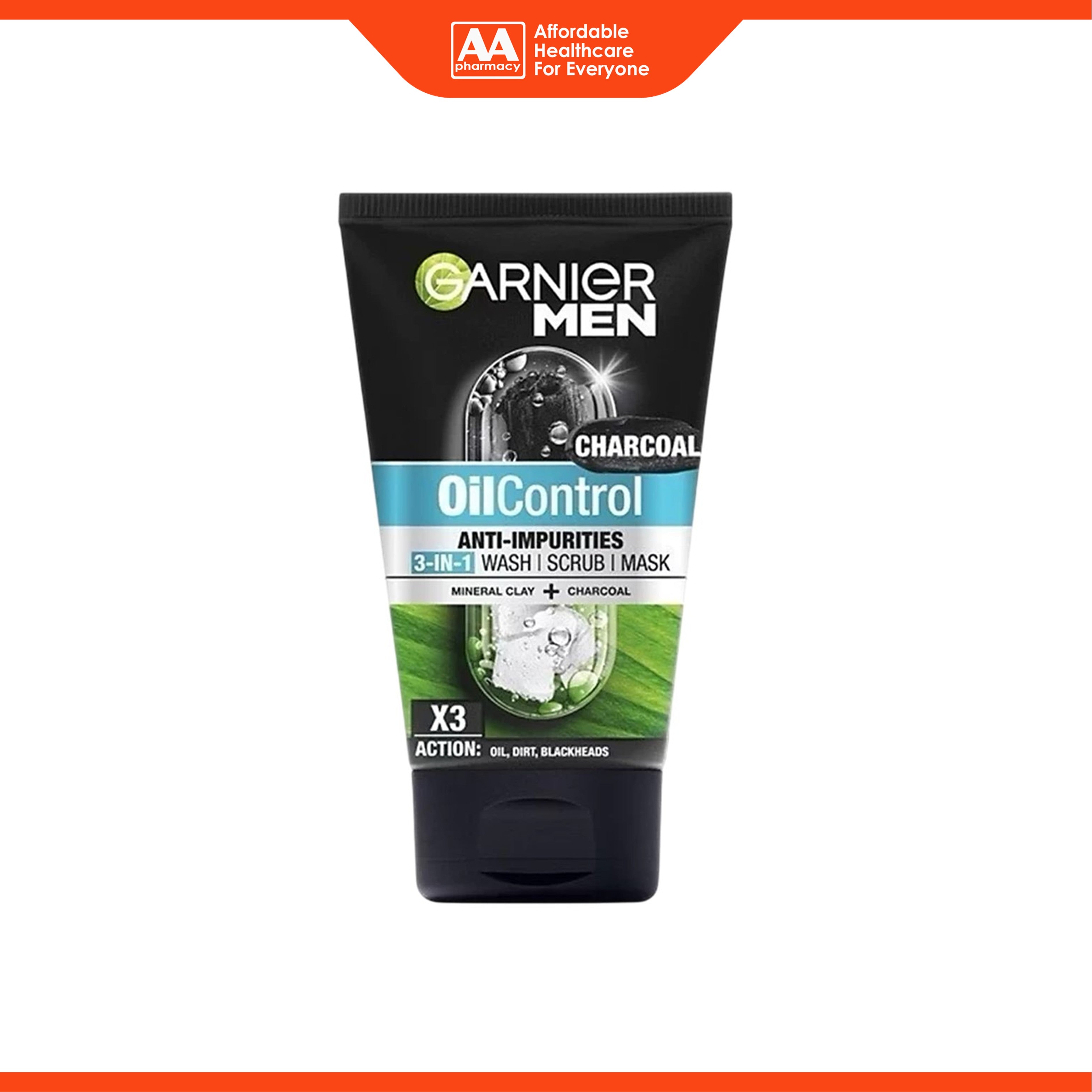 Garnier Men OilControl Anti-Impurities 3-in-1 Wash+Scrub+Mask (100ml)