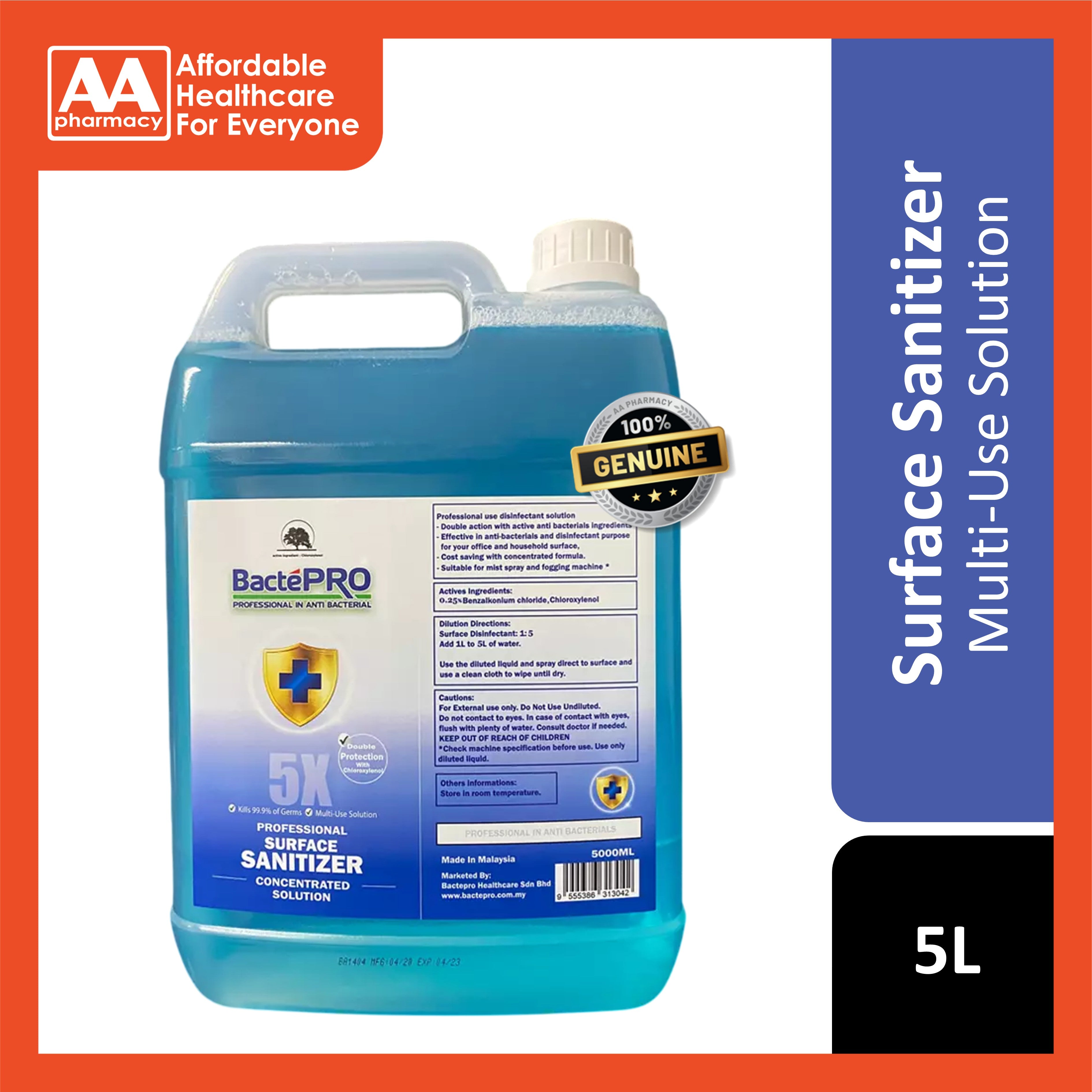BactePRO 5x Professional Surface Sanitizer Concentrated Solution 5000mL