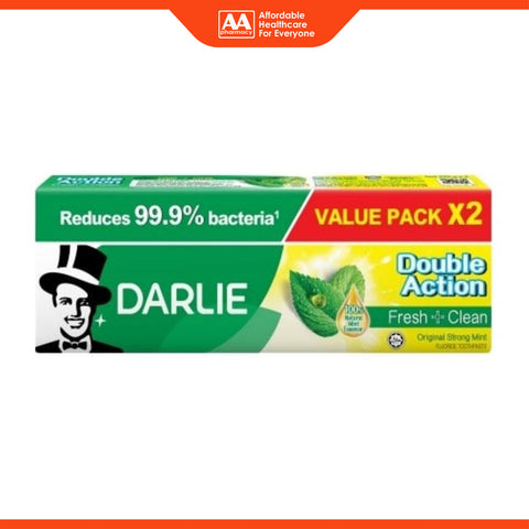 Darlie Double Action Fresh + Clean Fluoride Toothpaste 225gx2's (Original Strong Mint) [Value Pack]