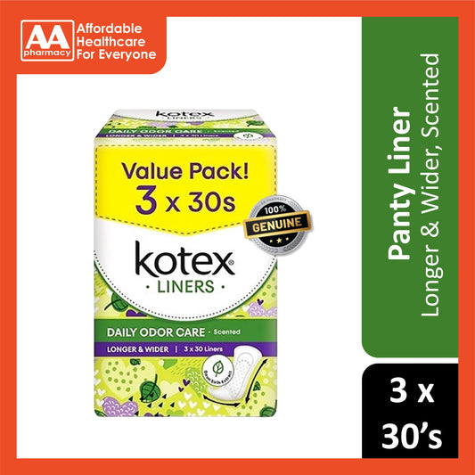 Kotex Liners (Daily Odor Care, Longer and Wider, Scented) 3x30's