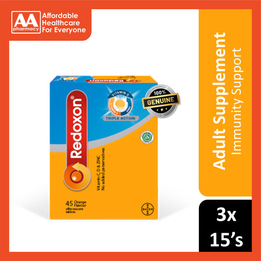 Redoxon Triple Action (Vitamins C, D and Zinc) Effervescent Tablet 3x15’s (Orange Flavour)