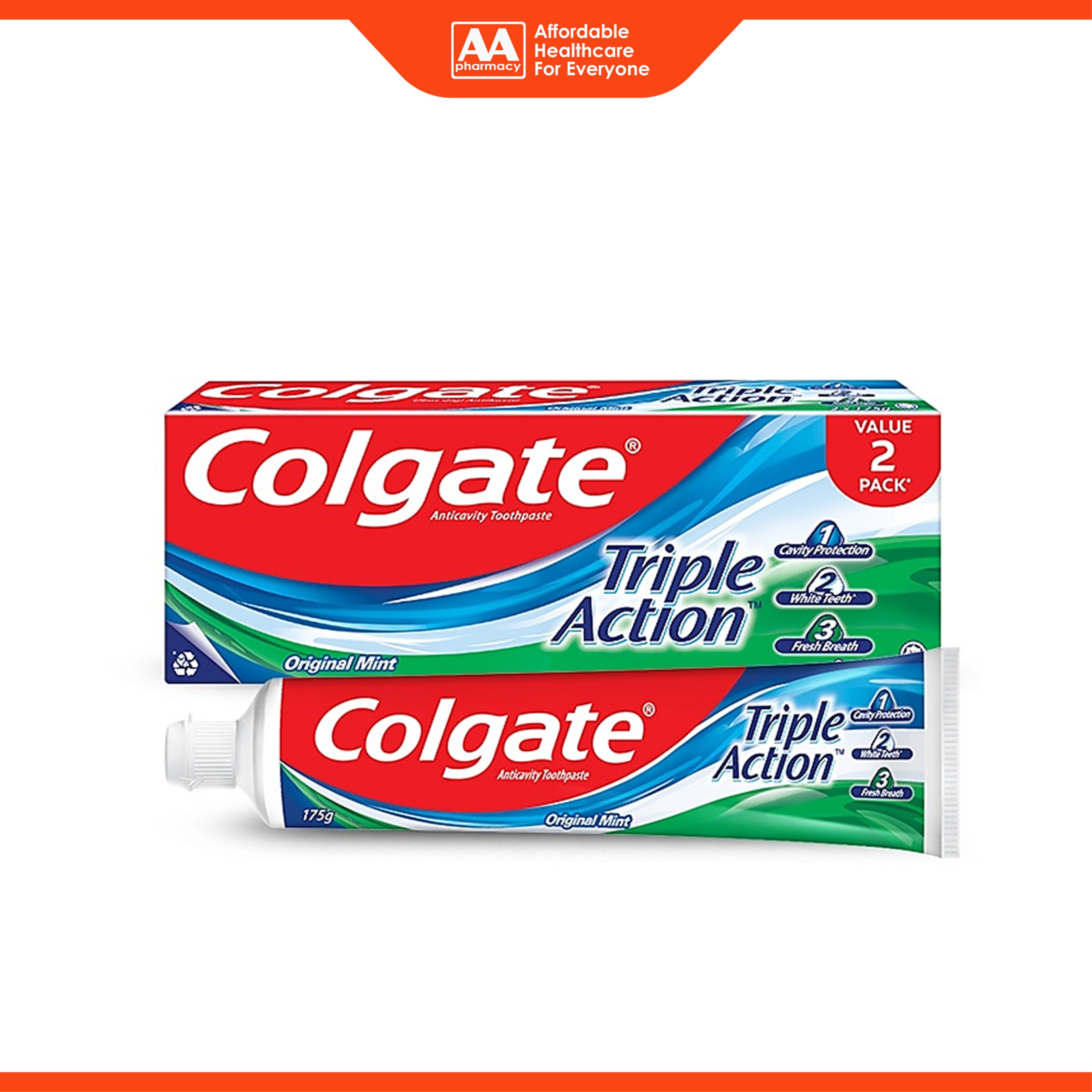 Colgate Toothpaste - Triple Action, Original Mint (2 x 175g)