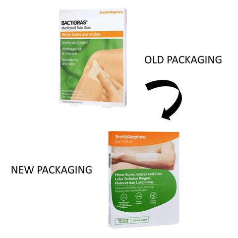 Smith and Nephew Bactigras Medicated Paraffin Gauze Dressing 10cmx10cm 3's