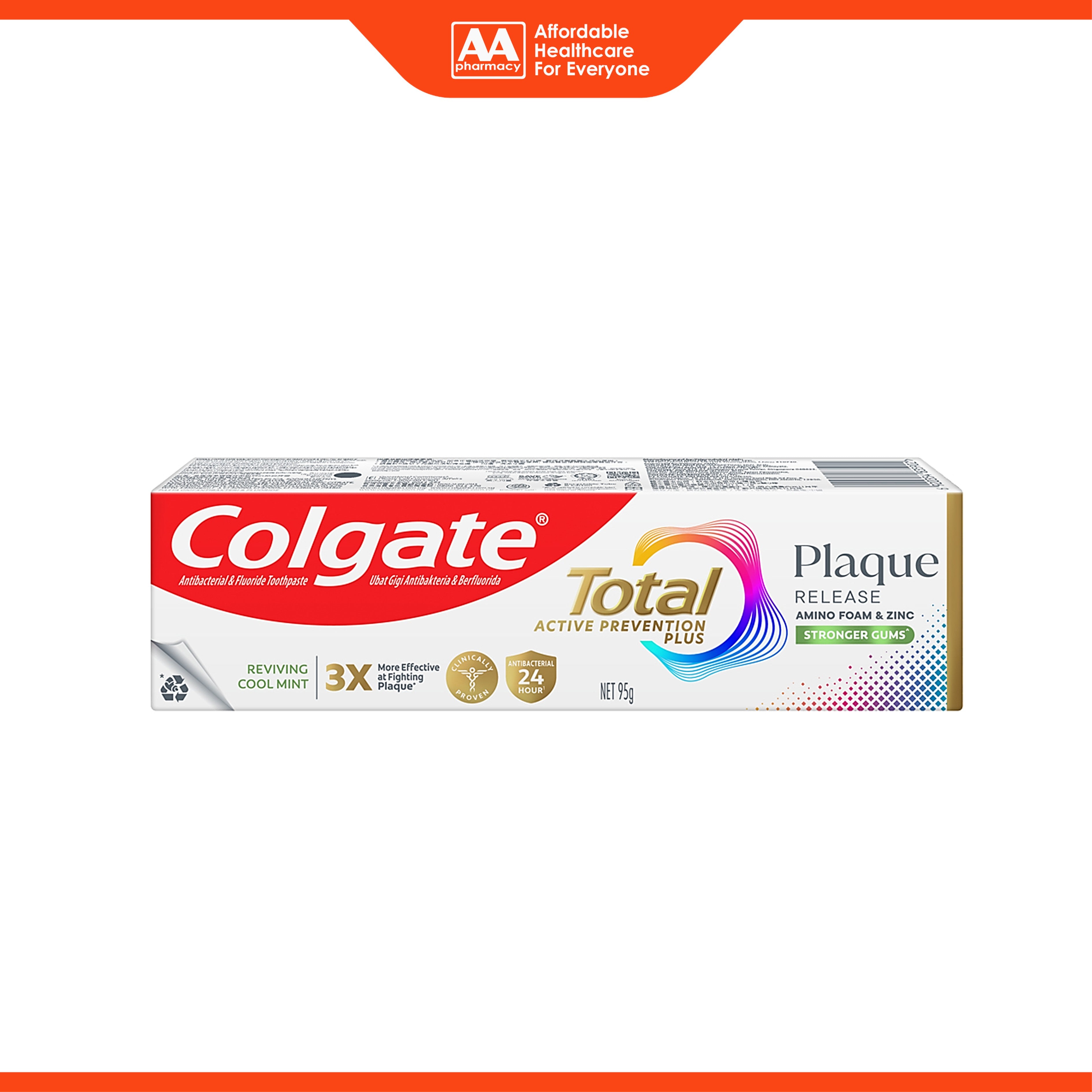 Colgate Total Active Prevention Plus Plaque Release Toothpaste - Reviving Cool Mint (95g)