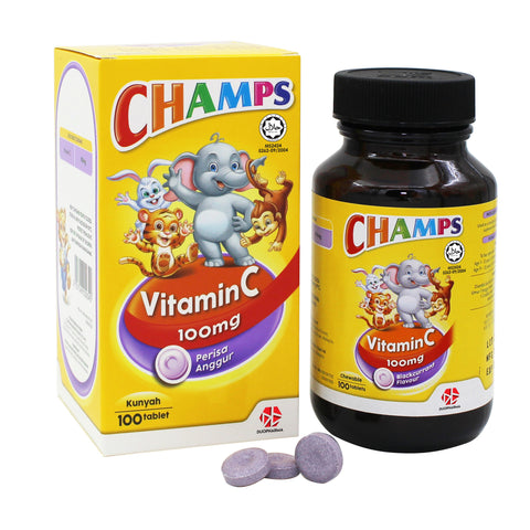 Champs Vitamin C 100mg Chewable Tablet 100's (Blackcurrant Flavour)