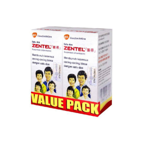 Zentel Deworming (Albendazole 400mg/10mL) Suspension (Orange Flavour) 10mLx2's [Value Pack]