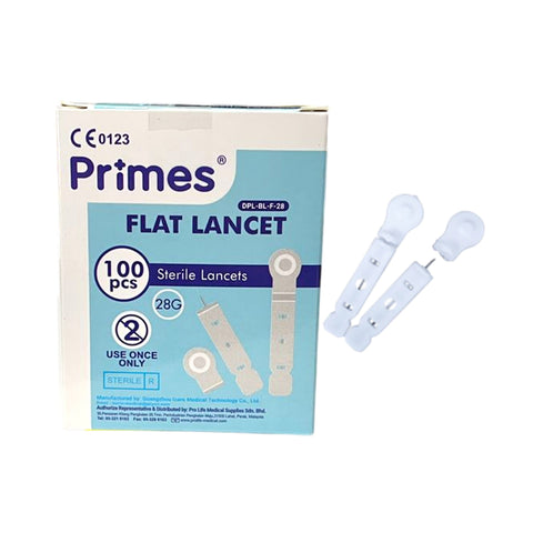 Primes Blood Lancet 28G (DPL-BL-F-28) 100’s (Flat)