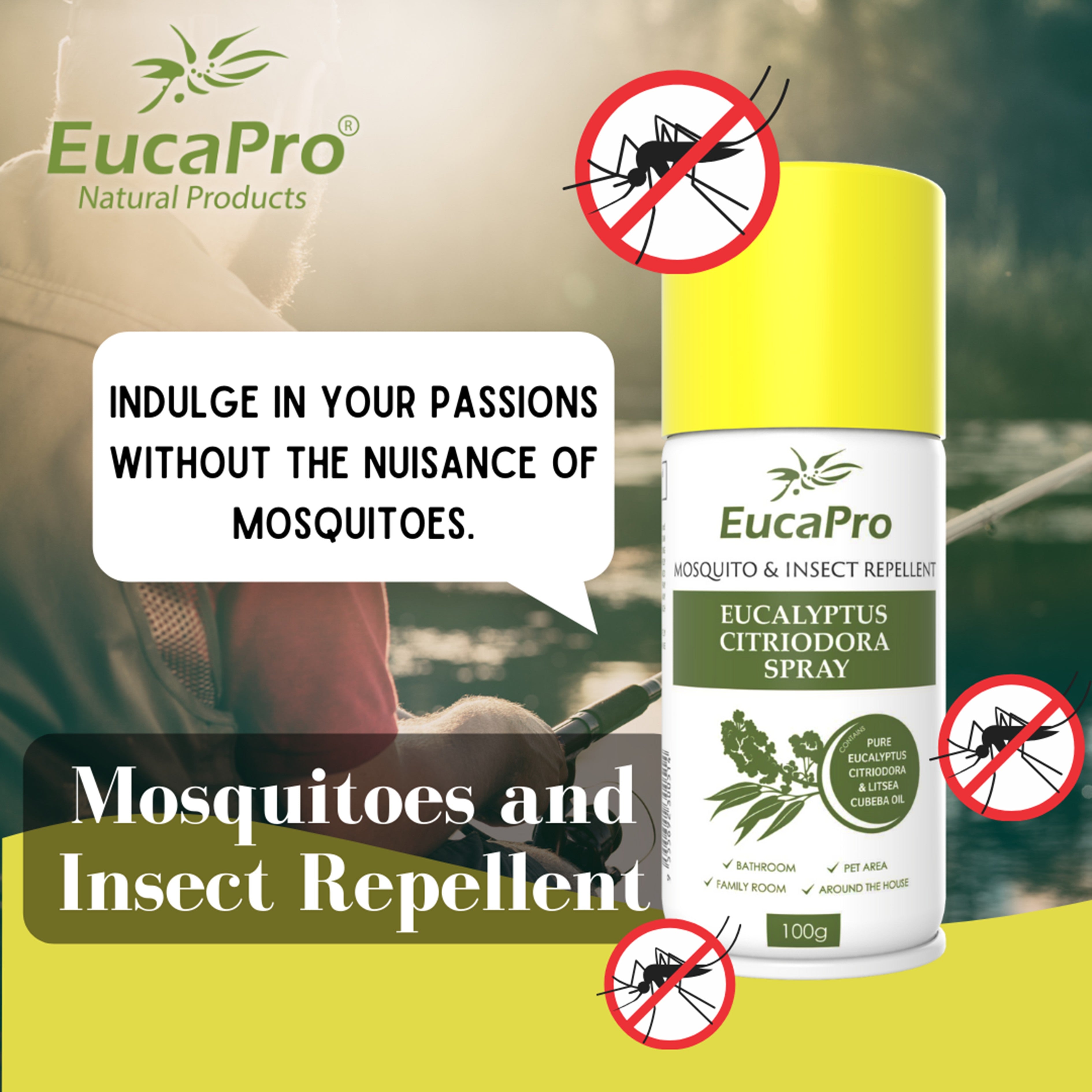 EucaPro Mosquito + Insect Repellent Eucalyptus Citriodora Spray 100g (Pure Eucalyptus Citriodora + Litsea Cubera Oil)