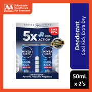 Nivea Men Cool Kick Extra Dry 72H Anti-Perspirant Roll On 50mLx2's [Twinpack]
