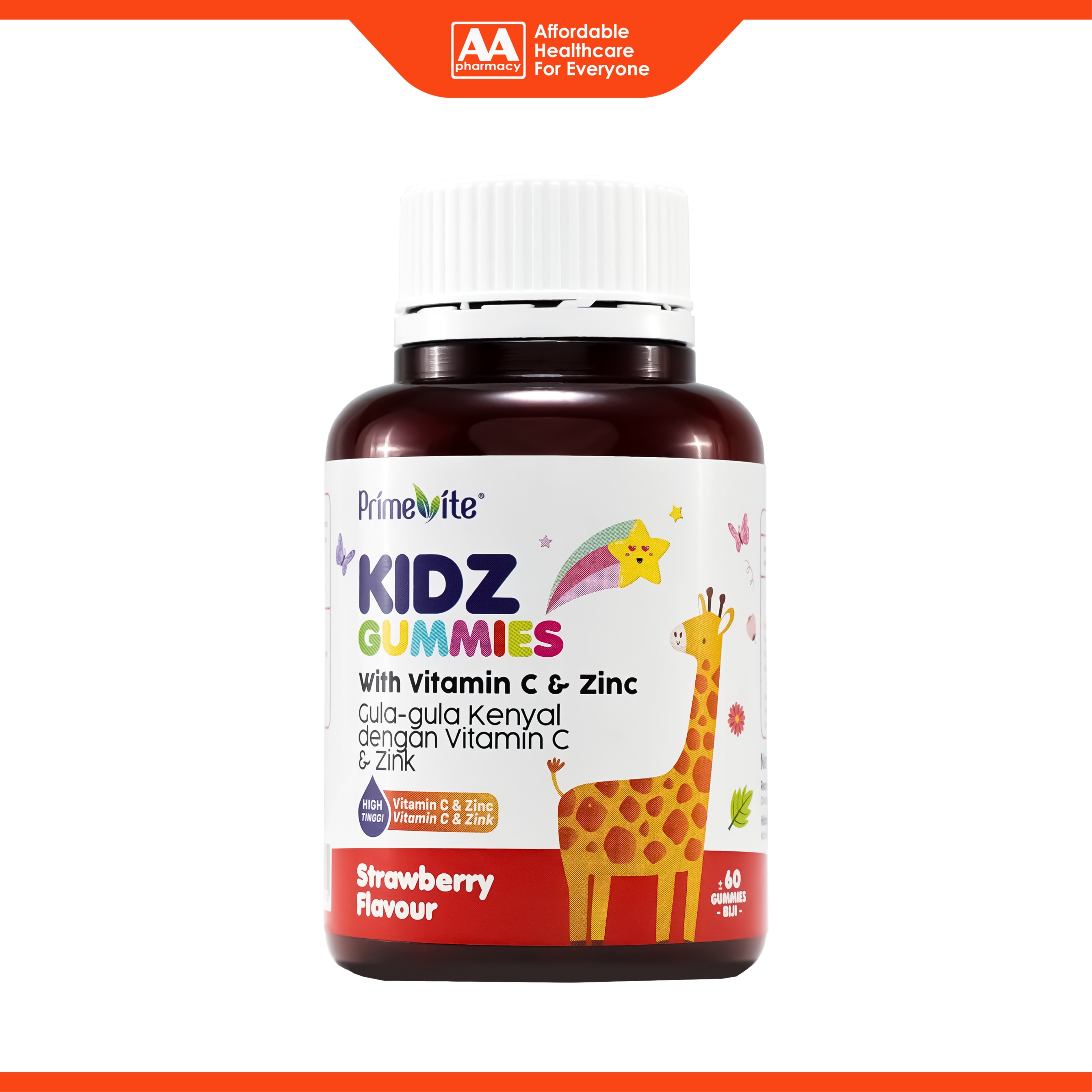 PrimeVite Kidz Gummies With Vitamin C and Zinc 60's (Strawberry Flavour)