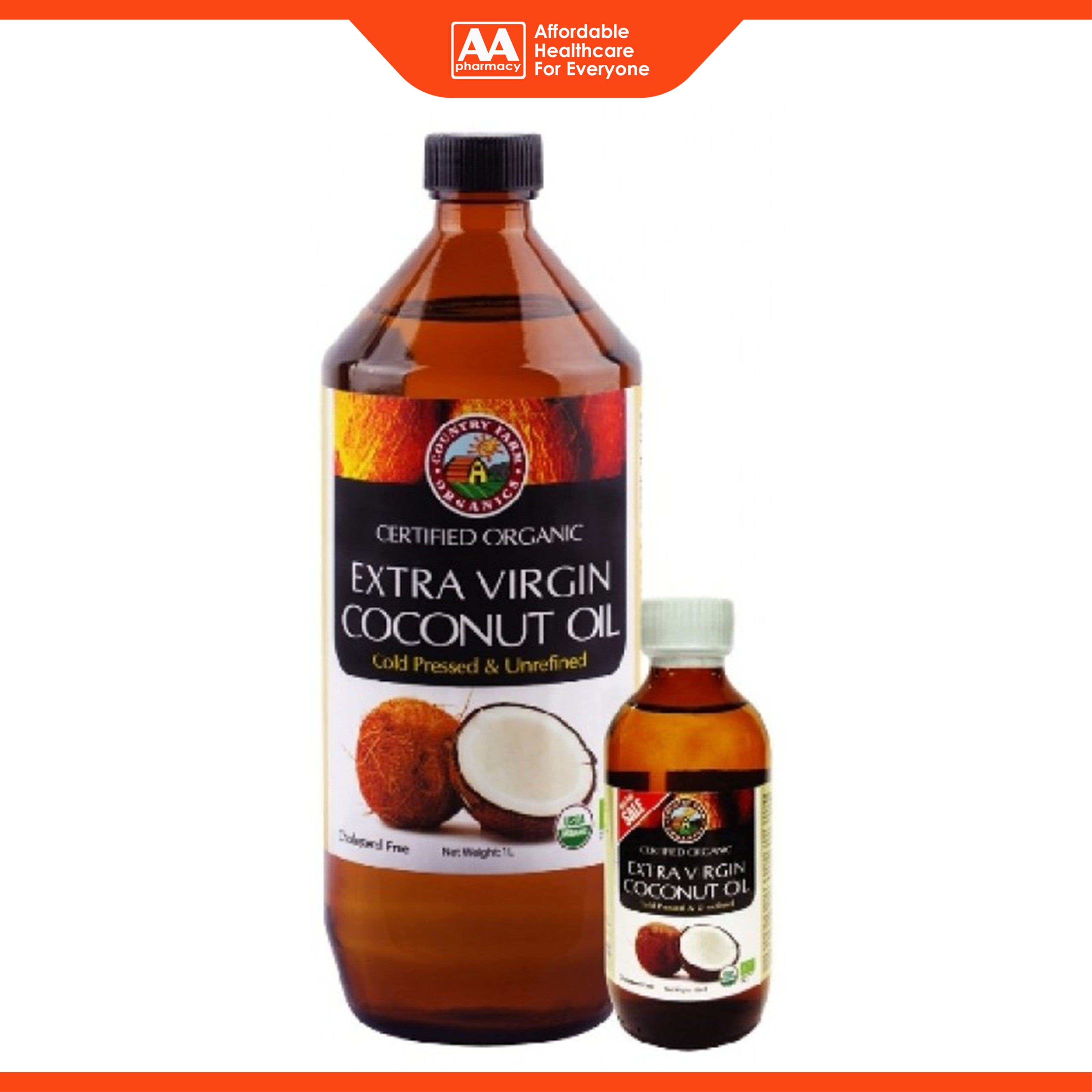 Country Farm Certified Organic Extra Virgin Coconut Oil (1000ml + 100ml) - Cold Pressed and Unrefined