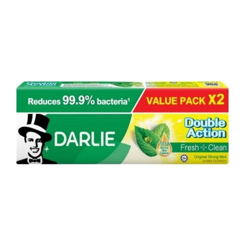 Darlie Double Action Fresh + Clean Fluoride Toothpaste 225gx2's (Original Strong Mint) [Value Pack]