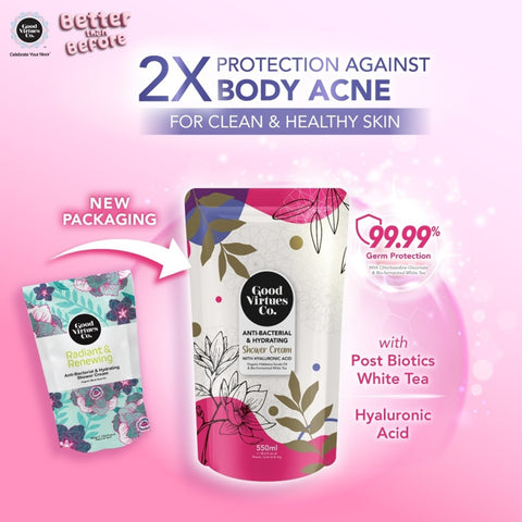 Good Virtues Co. Anti-Bacterial and Hydrating Shower Cream (With Hyaluronic Acid) 550mL (Refill Pack)