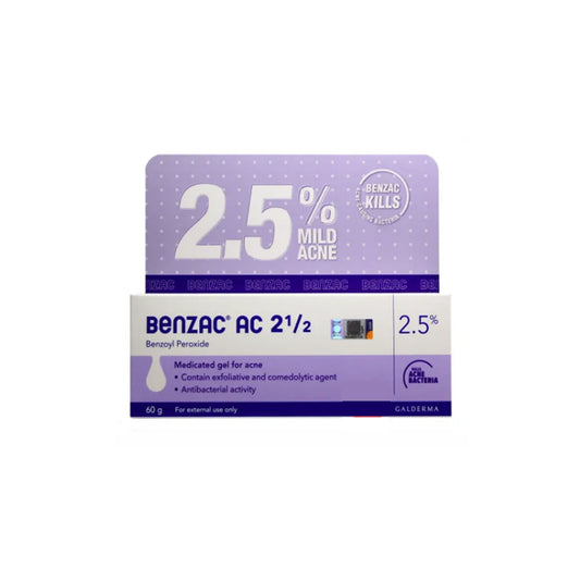 Benzac AC (Benzoyl Peroxide) 2.5% Medicated Gel for Mild Acne 60g