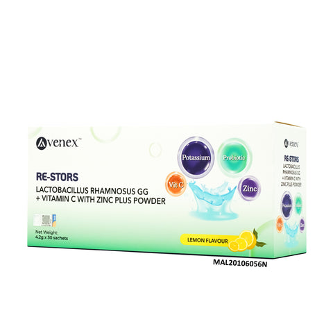 Avenex Re-Stors Lactobacillus Rhamnosus GG + Vitamin C with Zinc Powder (Lemon Flavour) 4.2g x 30's