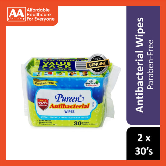 Pureen Antibacterial Wipes 2x30's [Value Pack]