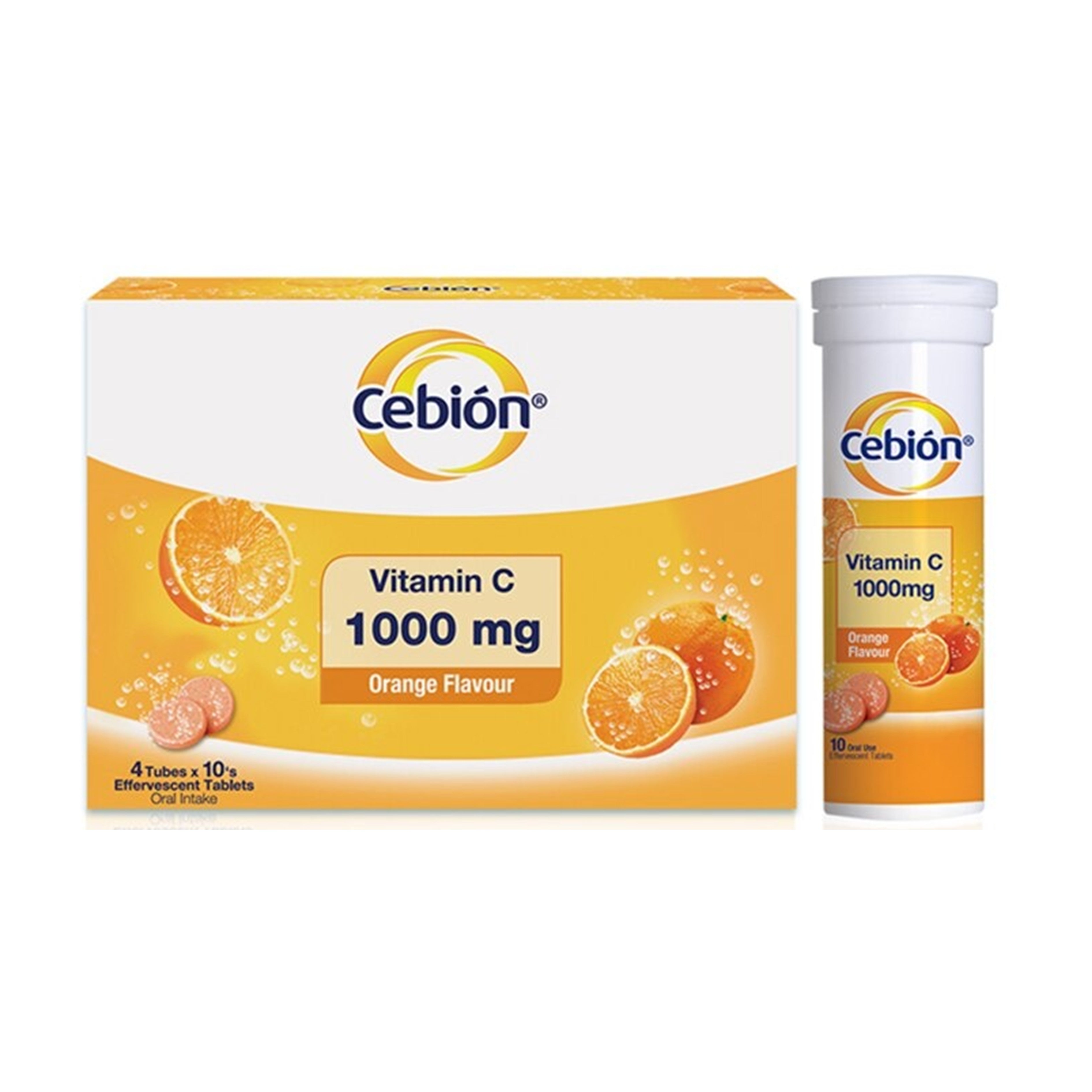 Cebion Vitamin C 1000mg Effervescent Tablet 4x10's (Orange Flavour)