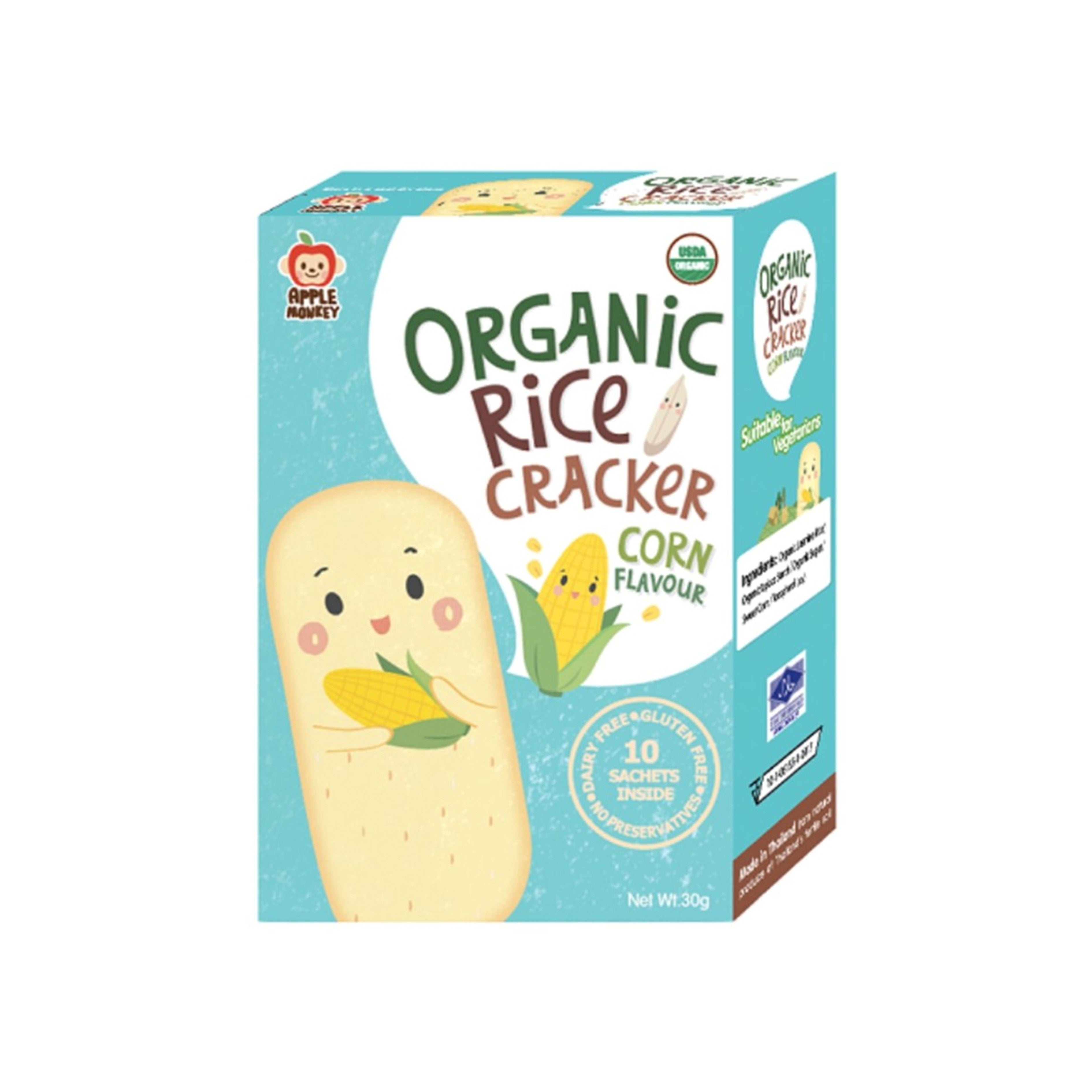 Apple Monkey Organic Rice Cracker - Corn Flavour (10 x 3g)