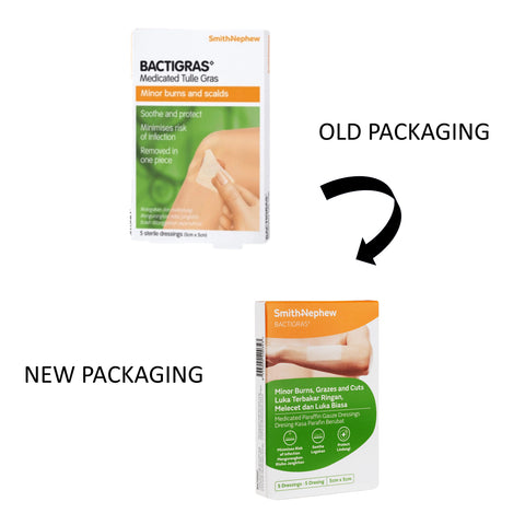 Smith and Nephew Bactigras Medicated Paraffin Gauze Dressing 5cmx5cm 5's