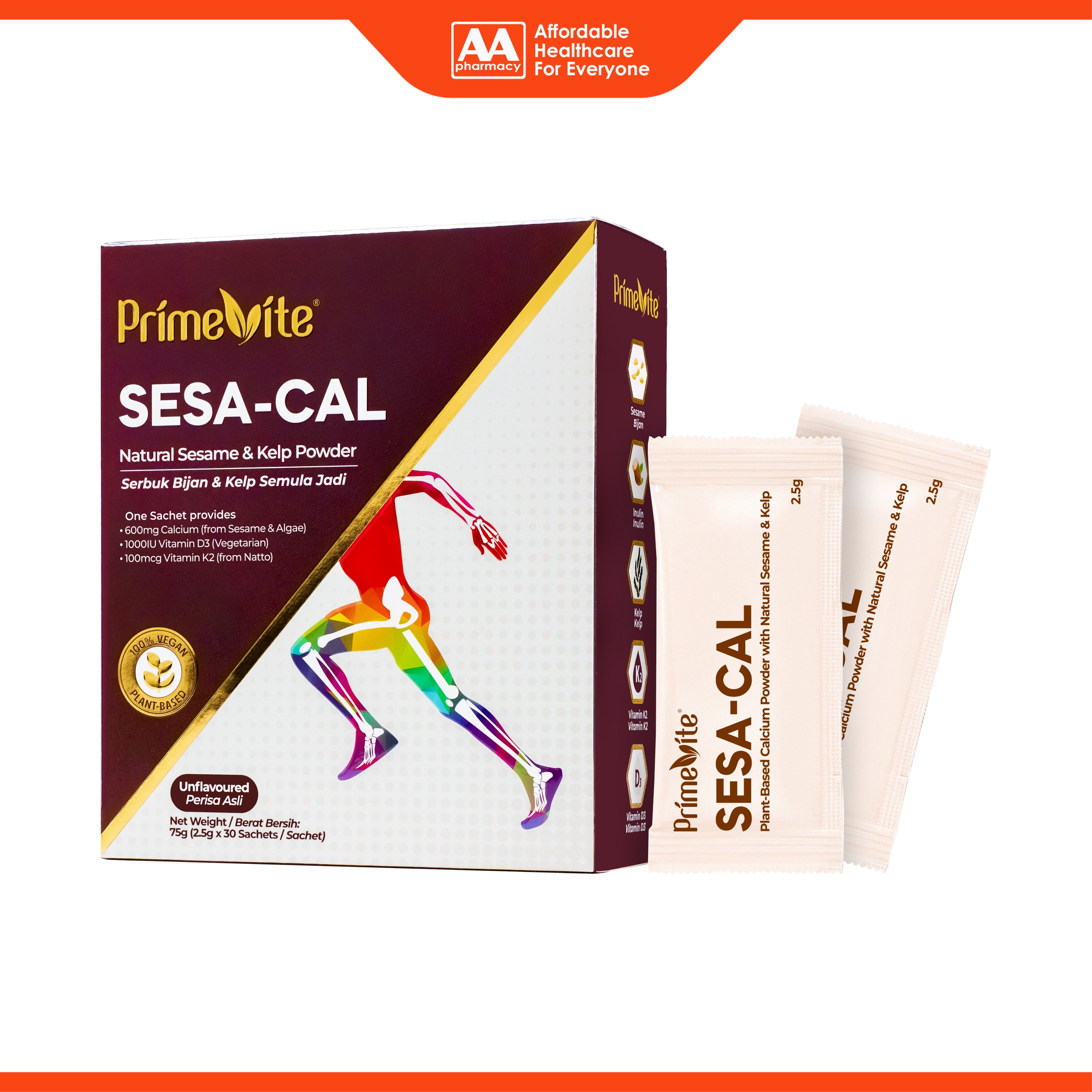 PrimeVite Sesa-Cal (Natural Sesame and Kelp Powder) Sachet 2.5gx30's (Unflavoured)