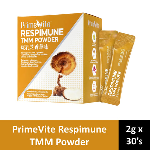 PrimeVite RespiMune TMM Powder (Beverage Mix with Tiger Milk Mushroom, Pelargonium Sidoides Extract & Probiotic) 2gx30's