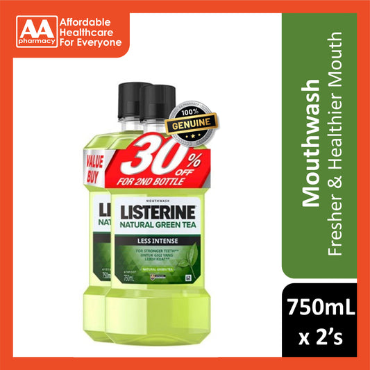 Listerine Mouthwash - Natural Green Tea (Less Intense/Mild Taste) 750mLx2's [Twinpack]