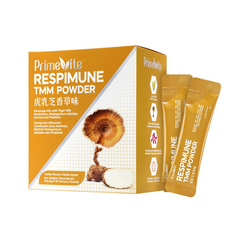 PrimeVite RespiMune TMM Powder (Beverage Mix with Tiger Milk Mushroom, Pelargonium Sidoides Extract & Probiotic) 2gx30's