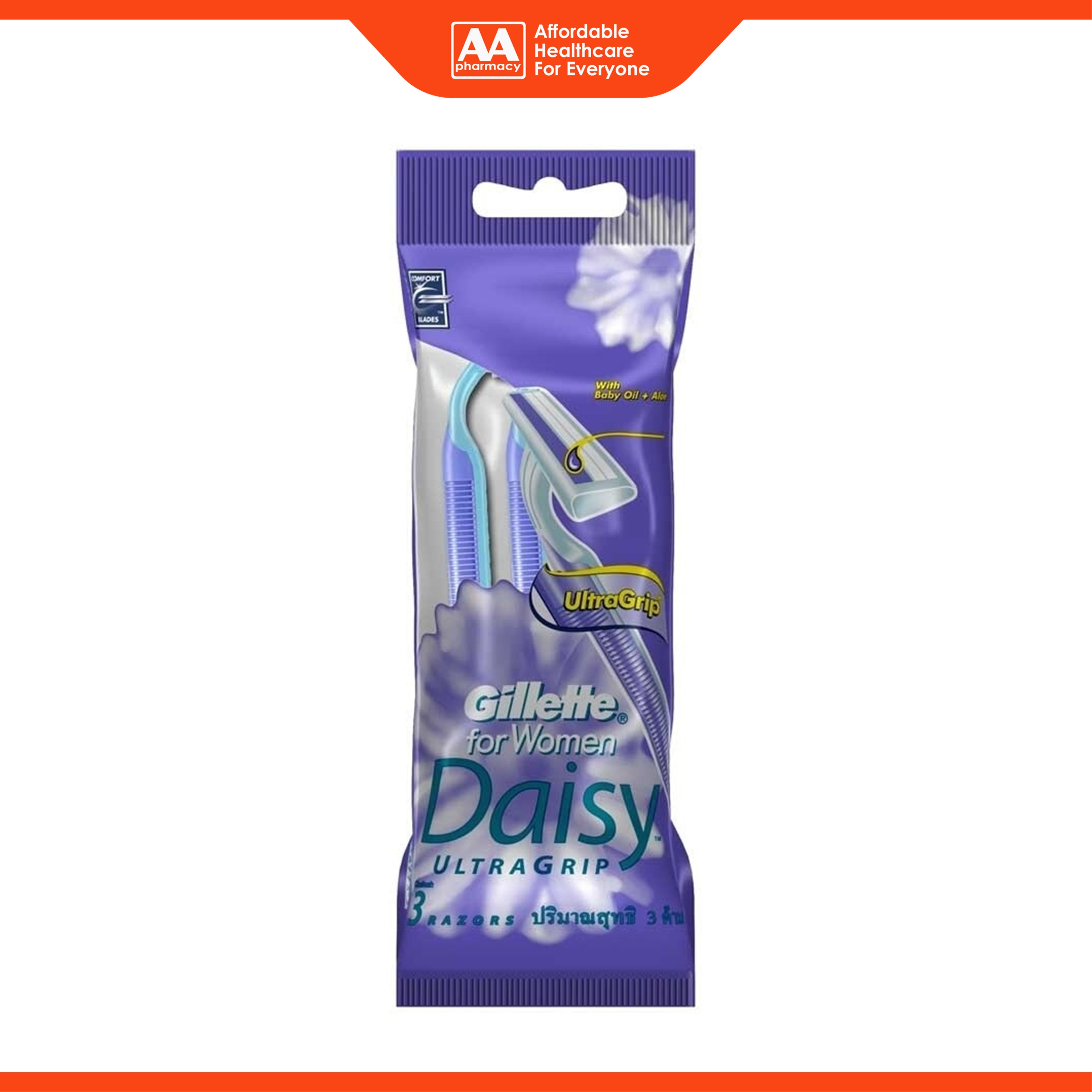 Gillette for Women Daisy UltraGrip (With Baby Oil + Aloe) Disposable Razor 3's