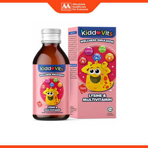 KiddoVits Wellness Emulsion with Lysine and Multivitamin 120mL (Strawberry Flavour)