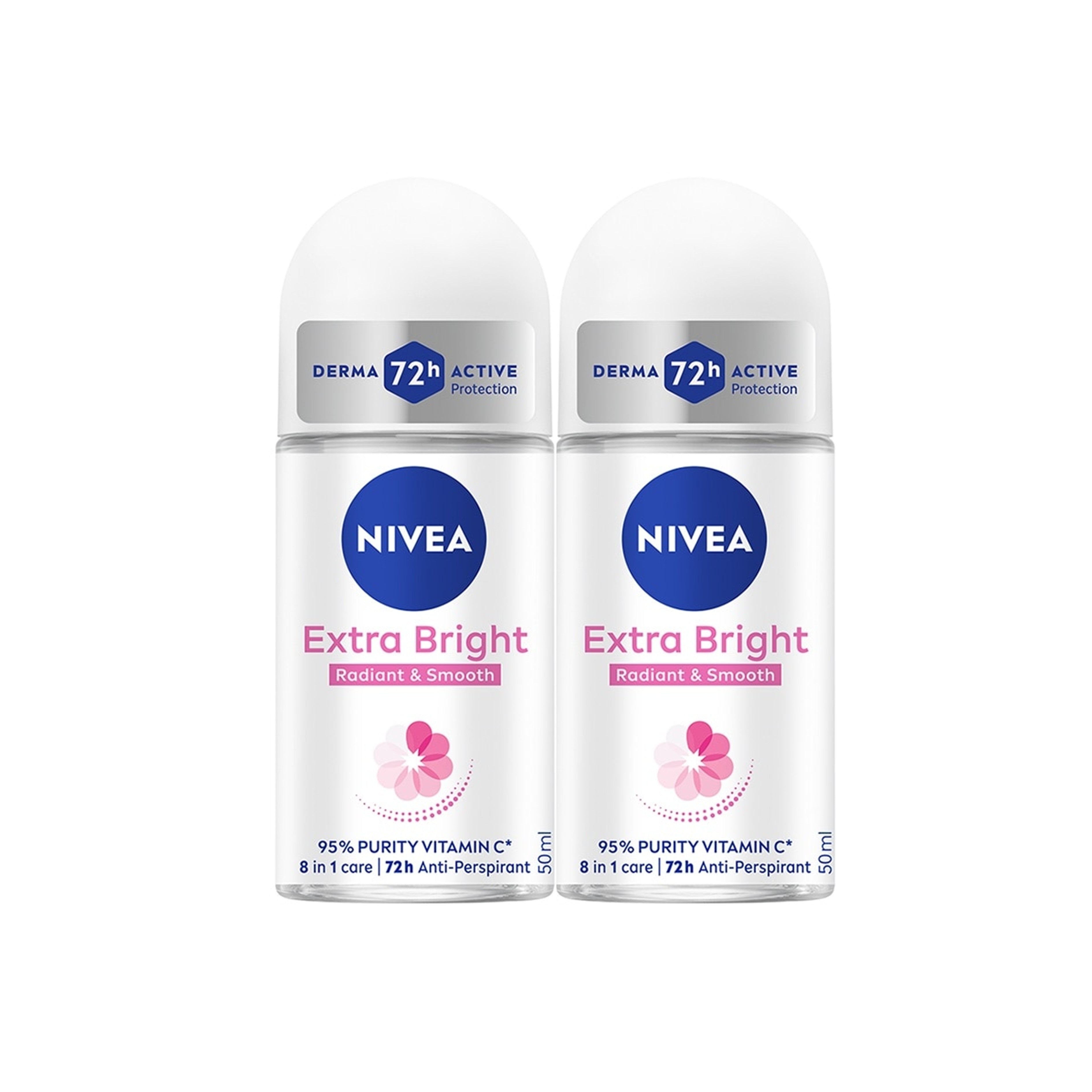 Nivea Extra Bright (Radiant and Smooth) 72H Anti-Perspirant Roll On 50mLx2's [Twinpack]