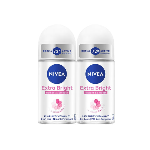 Nivea Extra Bright (Radiant and Smooth) 72H Anti-Perspirant Roll On 50mLx2's [Twinpack]