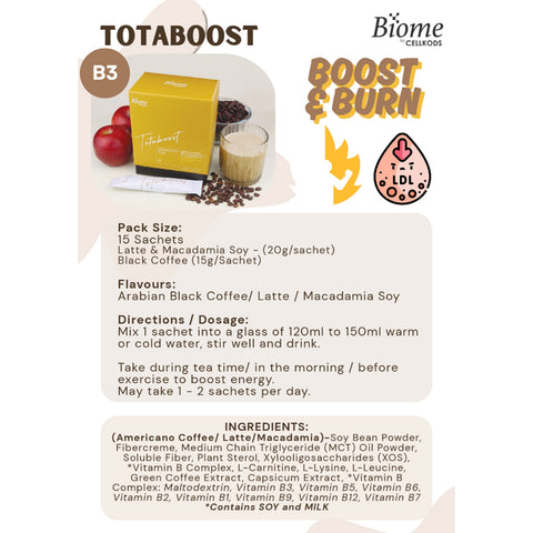 Biome Totaboost Metaboost Plus (Botanical Beverage Mix Coffee Powder with Green Coffee Extract) Sachet 20gx15's (Latte Flavour)