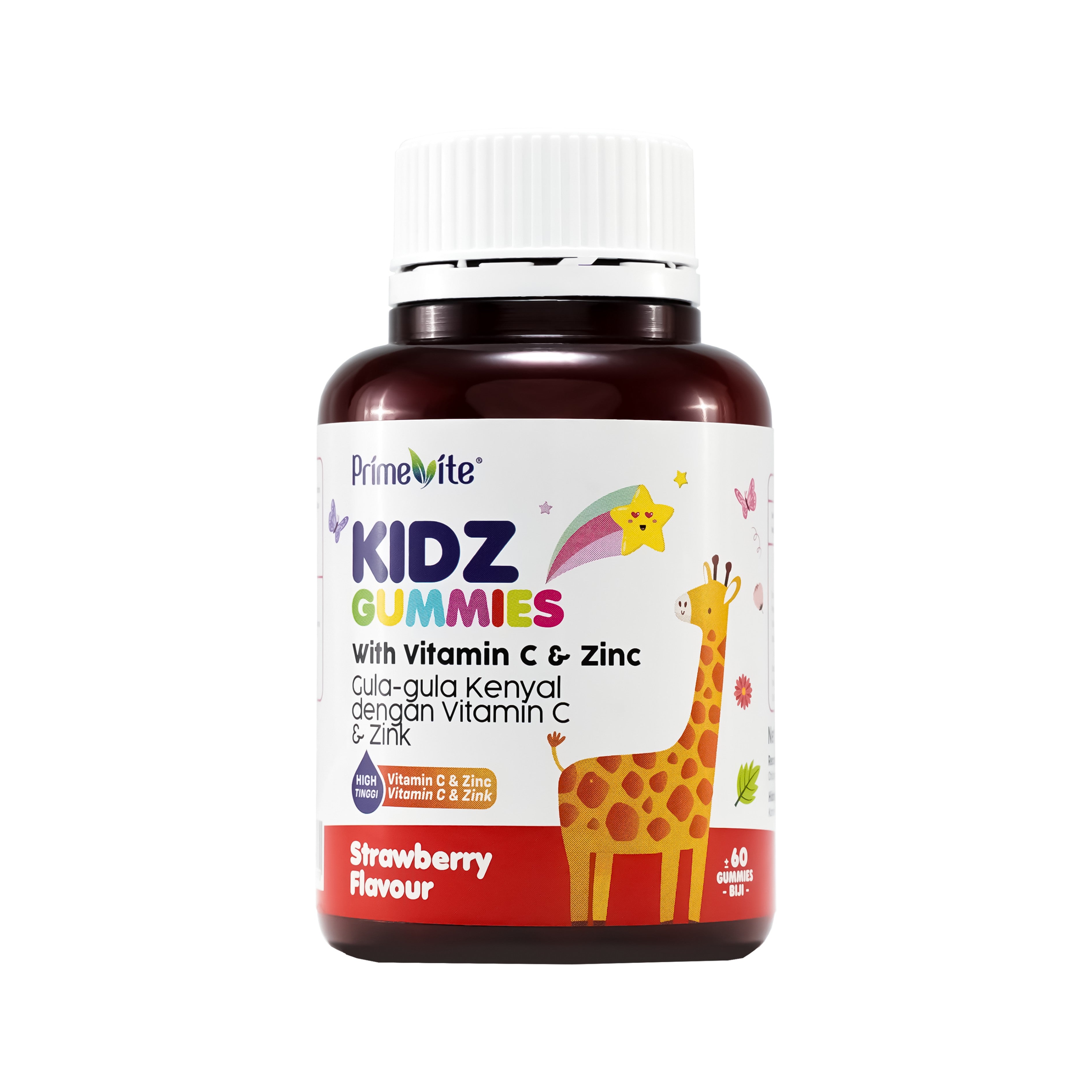PrimeVite Kidz Gummies With Vitamin C and Zinc 60's (Strawberry Flavour)