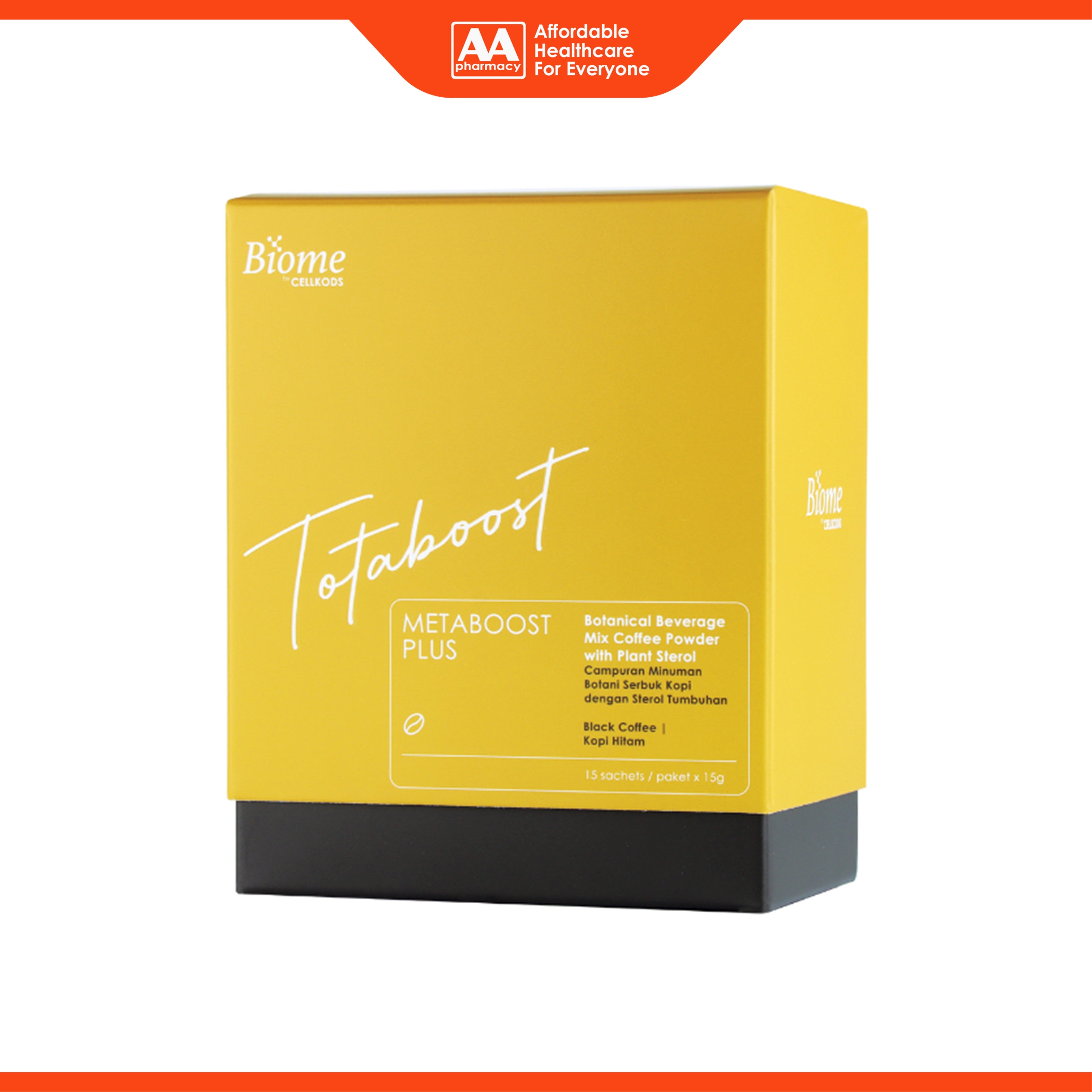 Biome Totaboost Metaboost Plus (Botanical Beverage Mix Coffee Powder with Plant Sterol) Sachet 15gx15's (Black Coffee Flavour)