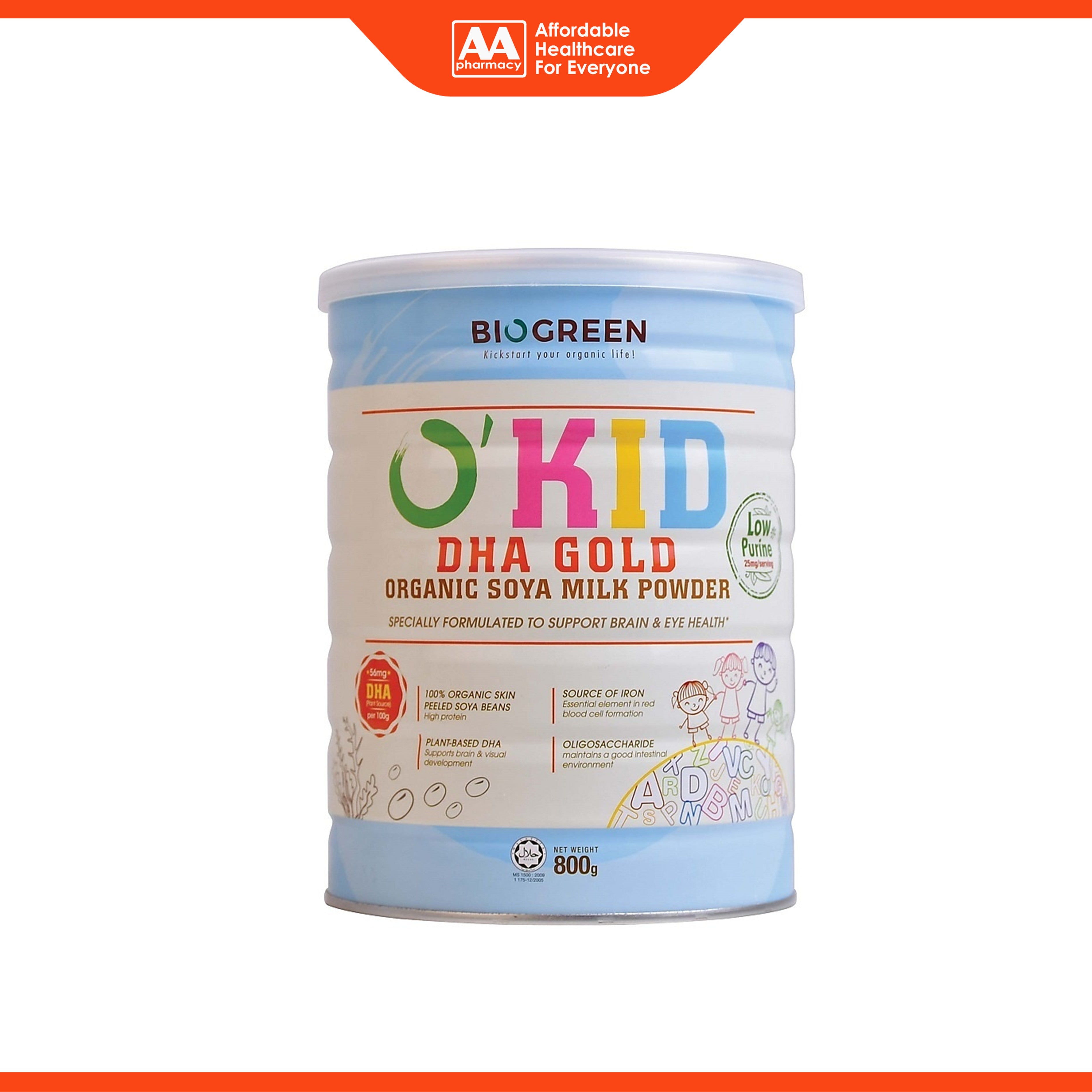 Biogreen O'Kid DHA Gold Organic Soya Milk Powder 800g (For Children 1 Year and Above)