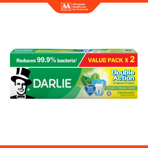 Darlie Double Action (Enamel Protect) Fresh + Strong Teeth Fluoride Toothpaste 200gx2's (Original Strong Mint) [Value Pack]