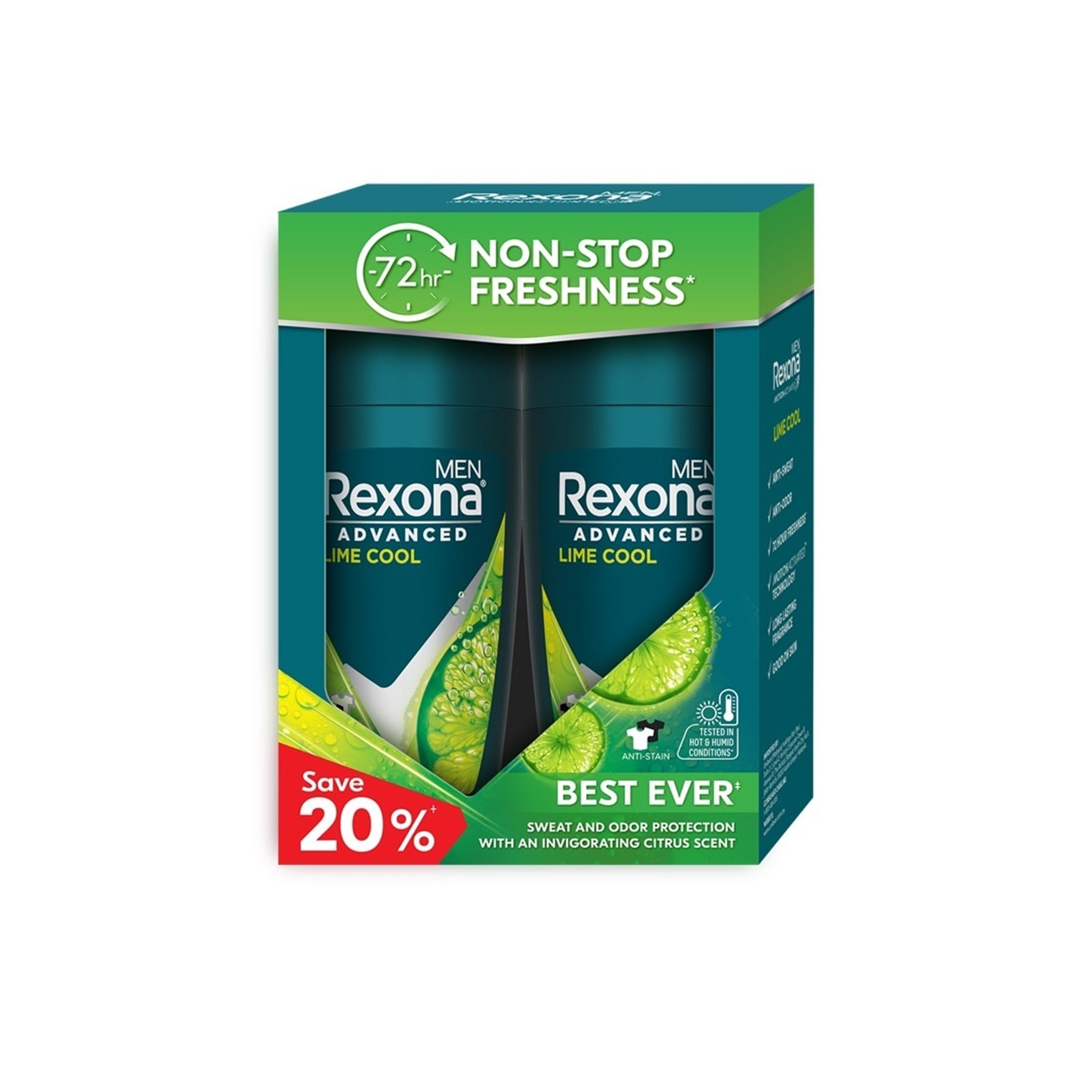 Rexona Men Antiperspirant Roll On (Advanced Fresh Lime Cool) 45mLx2's [Twinpack]