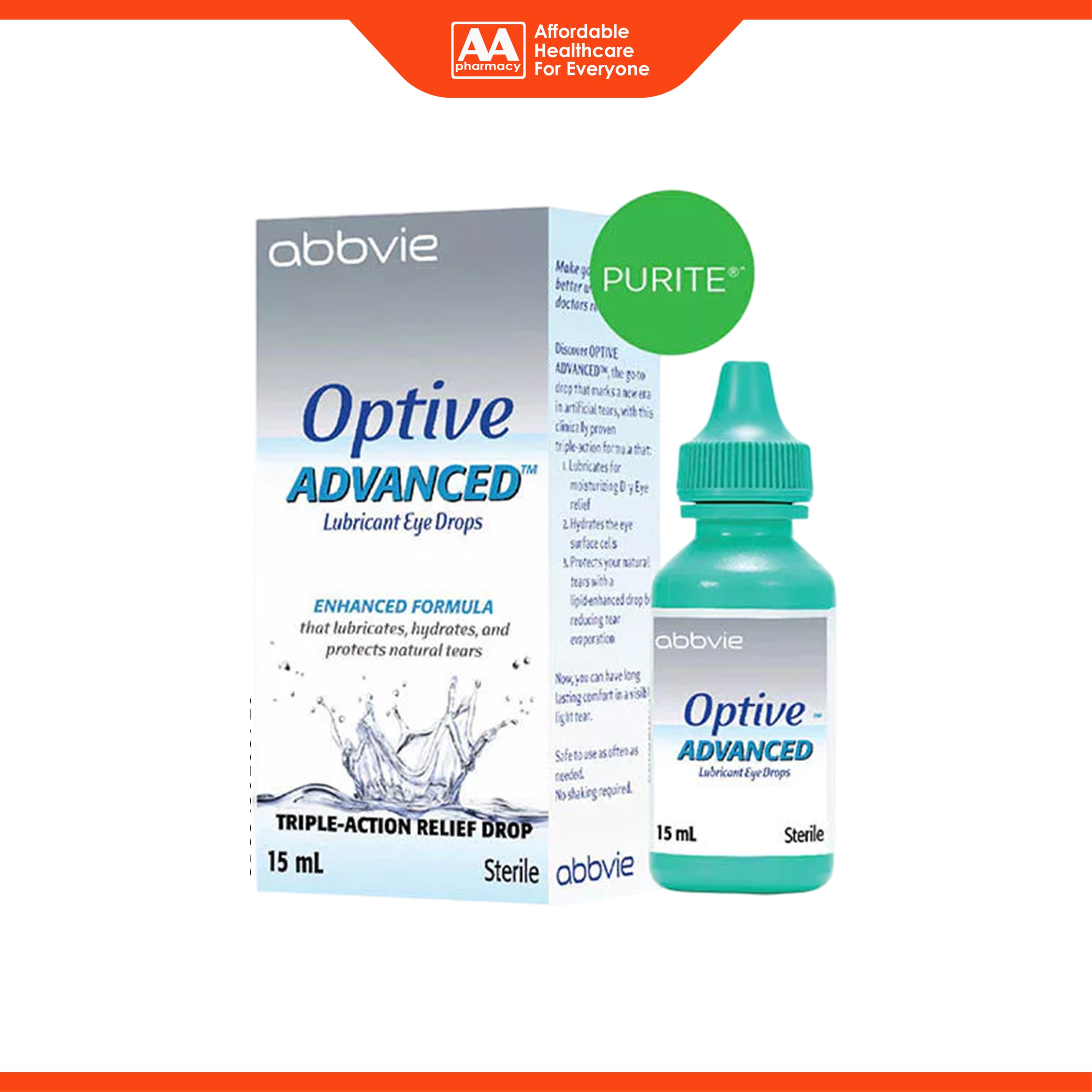 Optive Advanced Lubricant Eye Drops (15ml) - Triple-Action Relief Drop