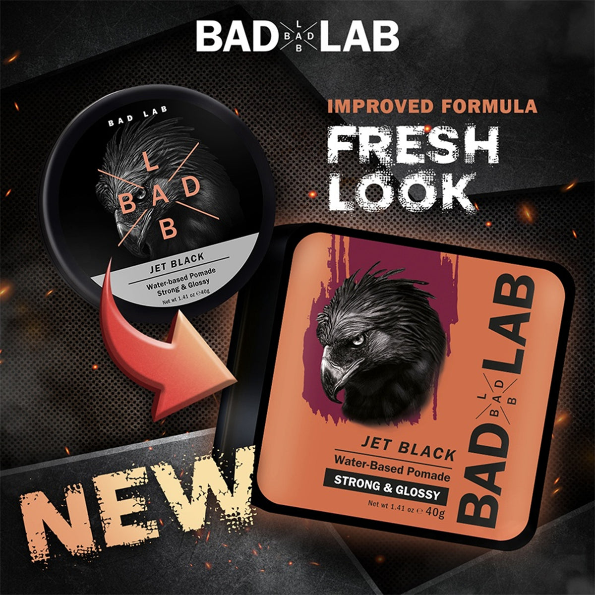 Bad Lab Jet Black Water-Based Pomade - Strong and Glossy (40g)