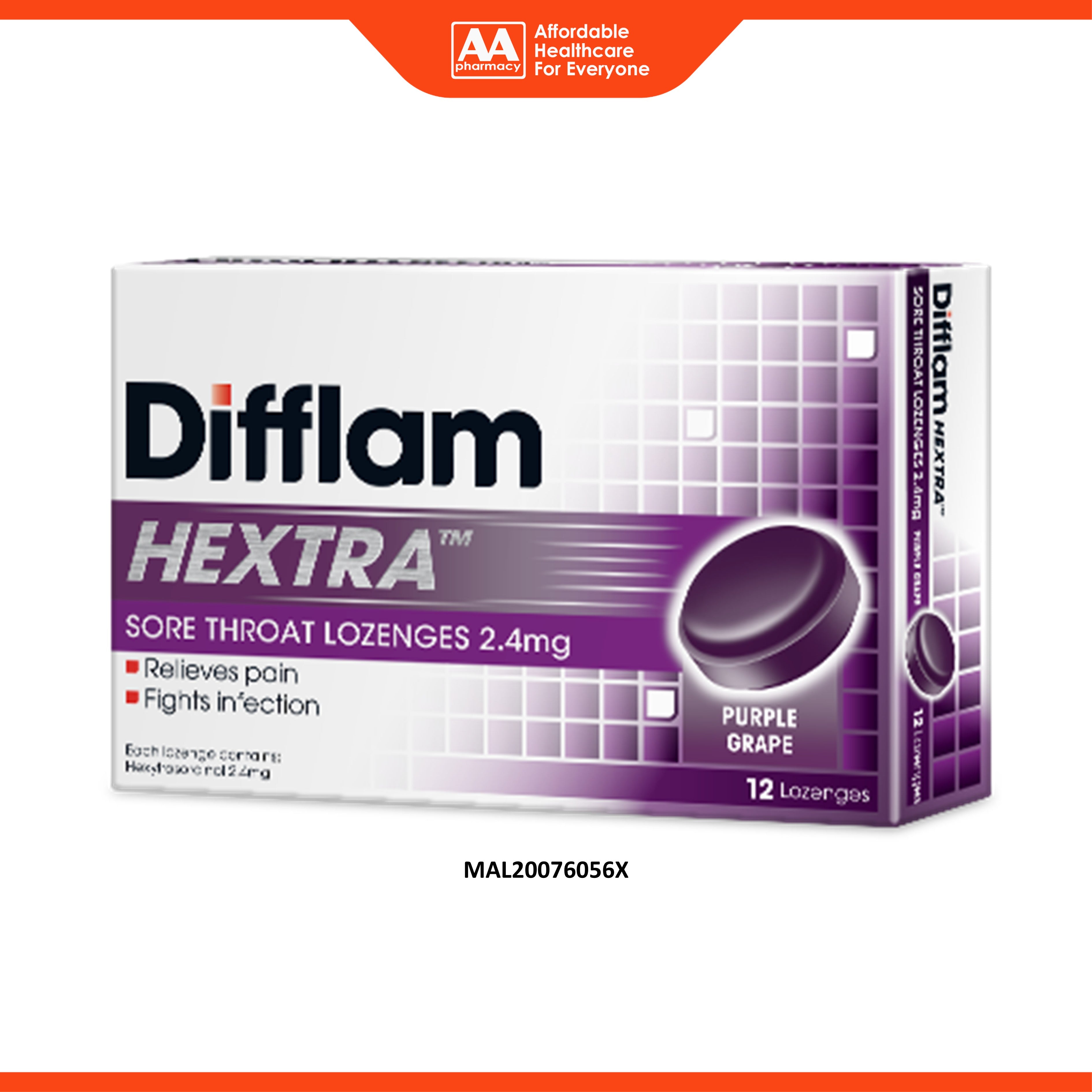Difflam Hextra Sore Throat Lozenges 2.4mg 12's (Purple Grape)