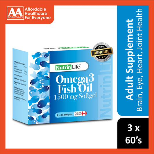 NutrinLife Omega 3 Fish Oil 1500mg Softgel 3x60's [New Packaging]