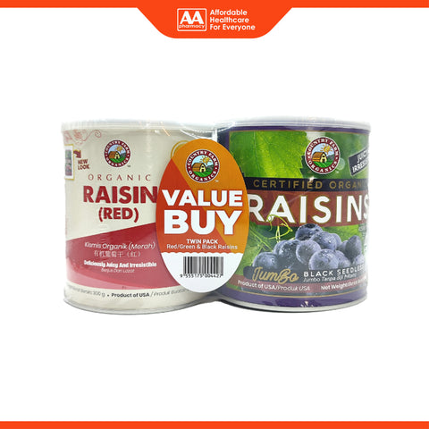 Country Farm Organic Jumbo Red and Green Raisins Twinpack 300gx2's