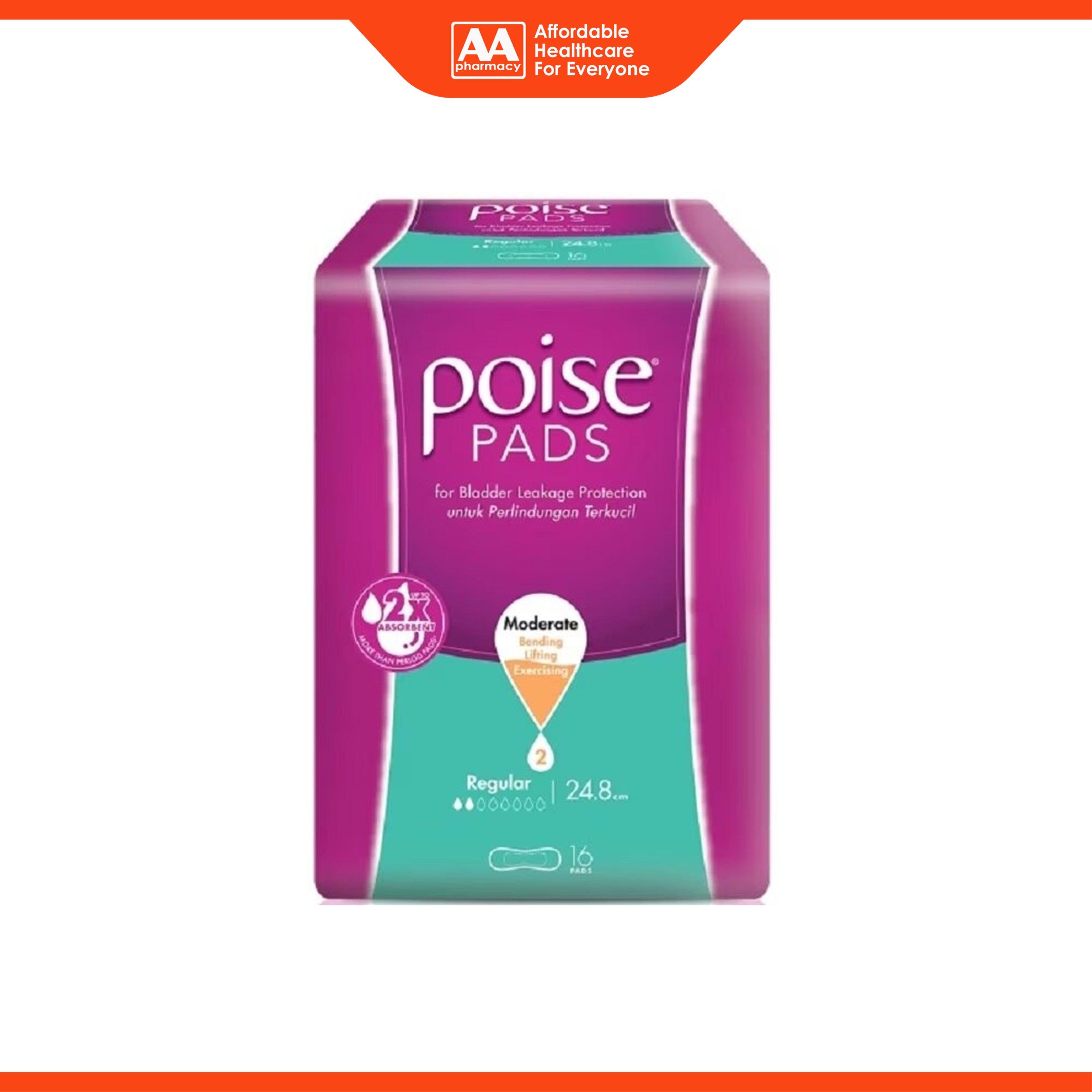 Poise Pads - Regular 24.8cm, Moderate (16's)