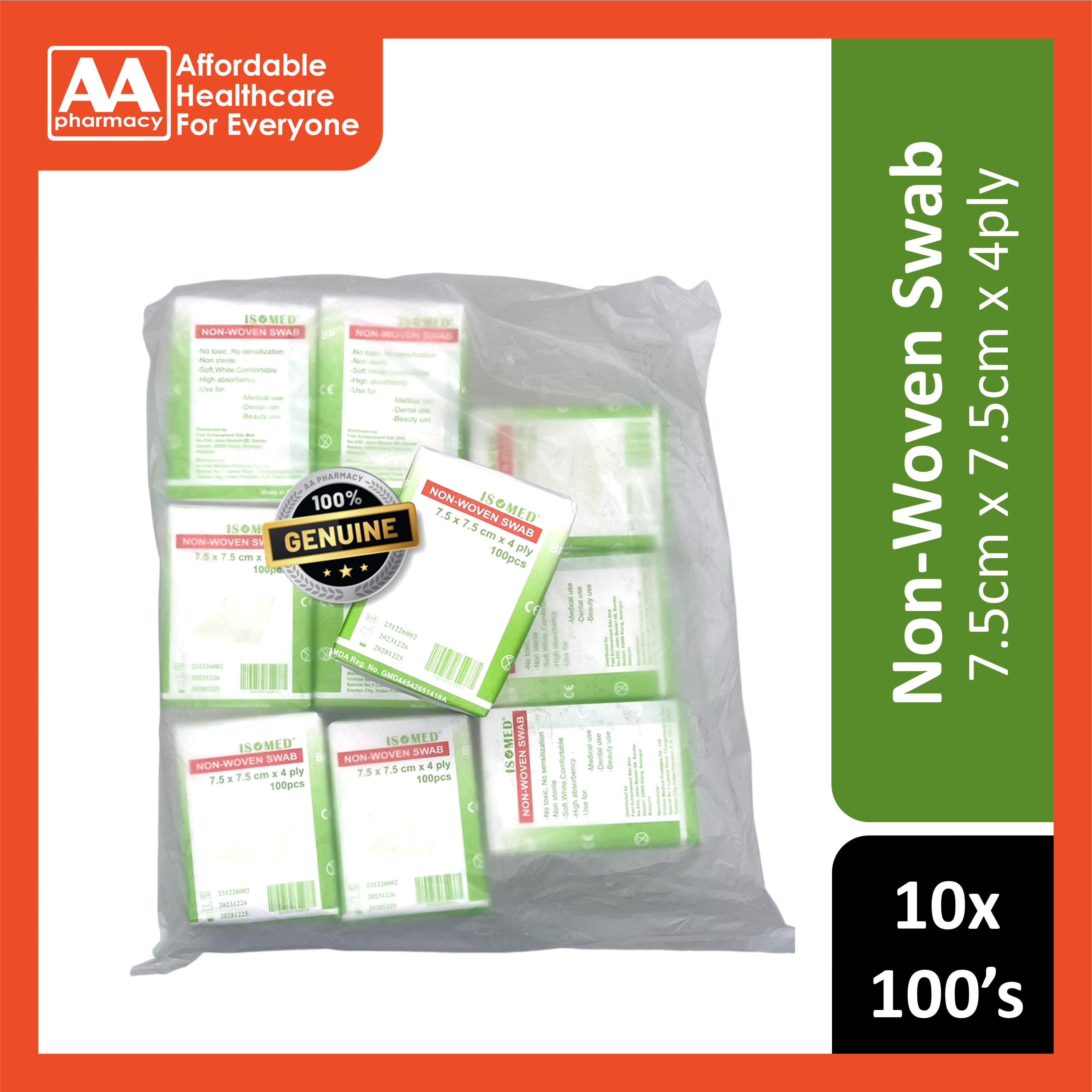 Non-woven Swab (7.5x7.5cmx4ply) - 10x100's