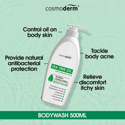 Cosmoderm Tea Tree Oil with Salicylic Acid Natural Antibacterial Body Wash 500mL