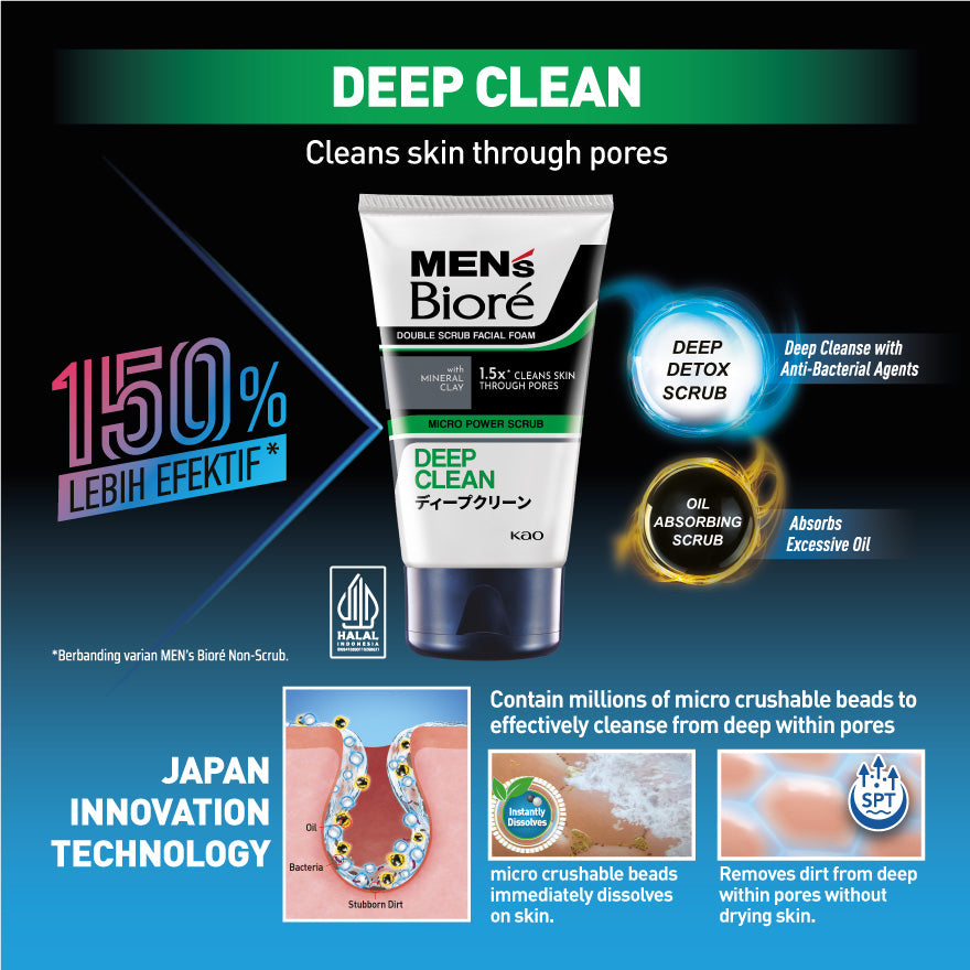 Men's Bioré Double Scrub Facial Foam (Deep Clean) 100g