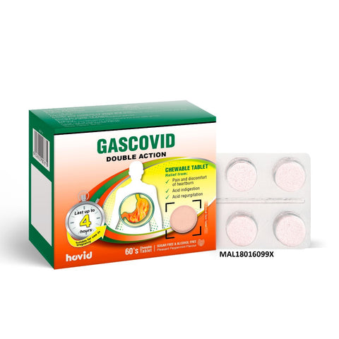 Gascovid Double Action Chewable Tablet 10x6’s (Sugar and Alcohol Free) - For Heartburn & Indigestion