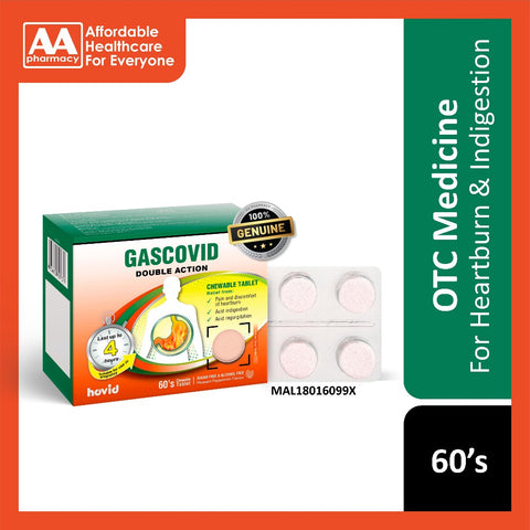 Gascovid Double Action Chewable Tablet 10x6’s (Sugar and Alcohol Free) - For Heartburn & Indigestion